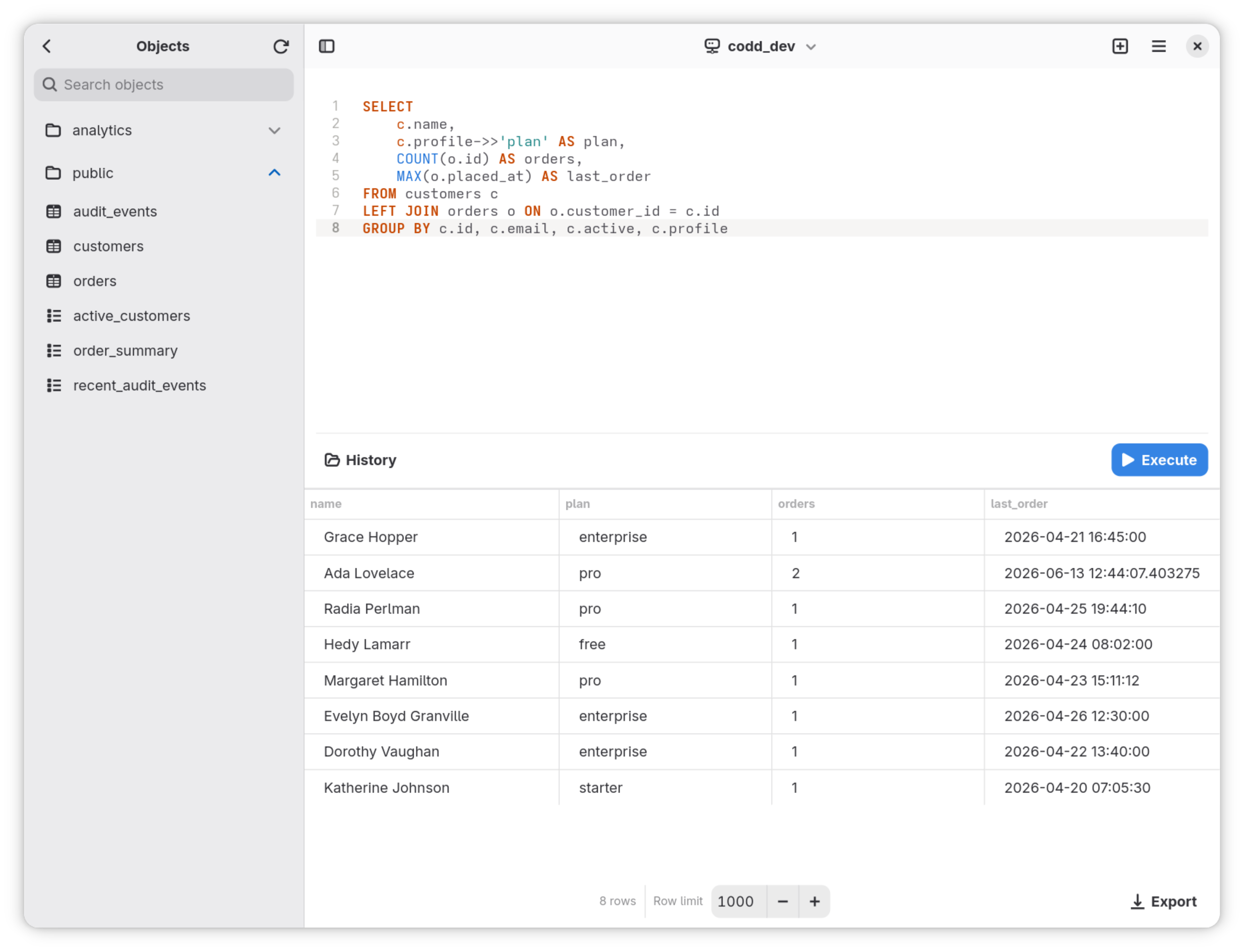 Codd query editor