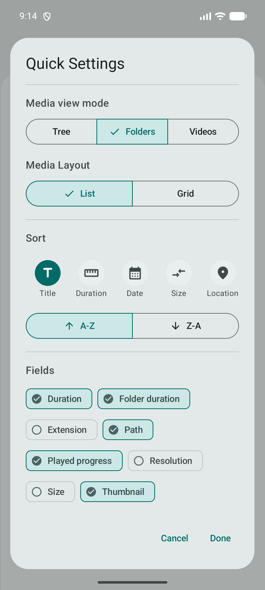 Quick settings