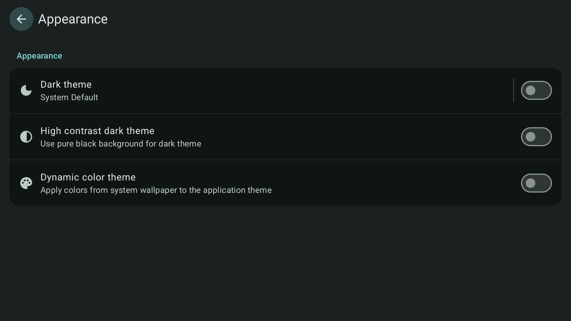 TV appearance settings