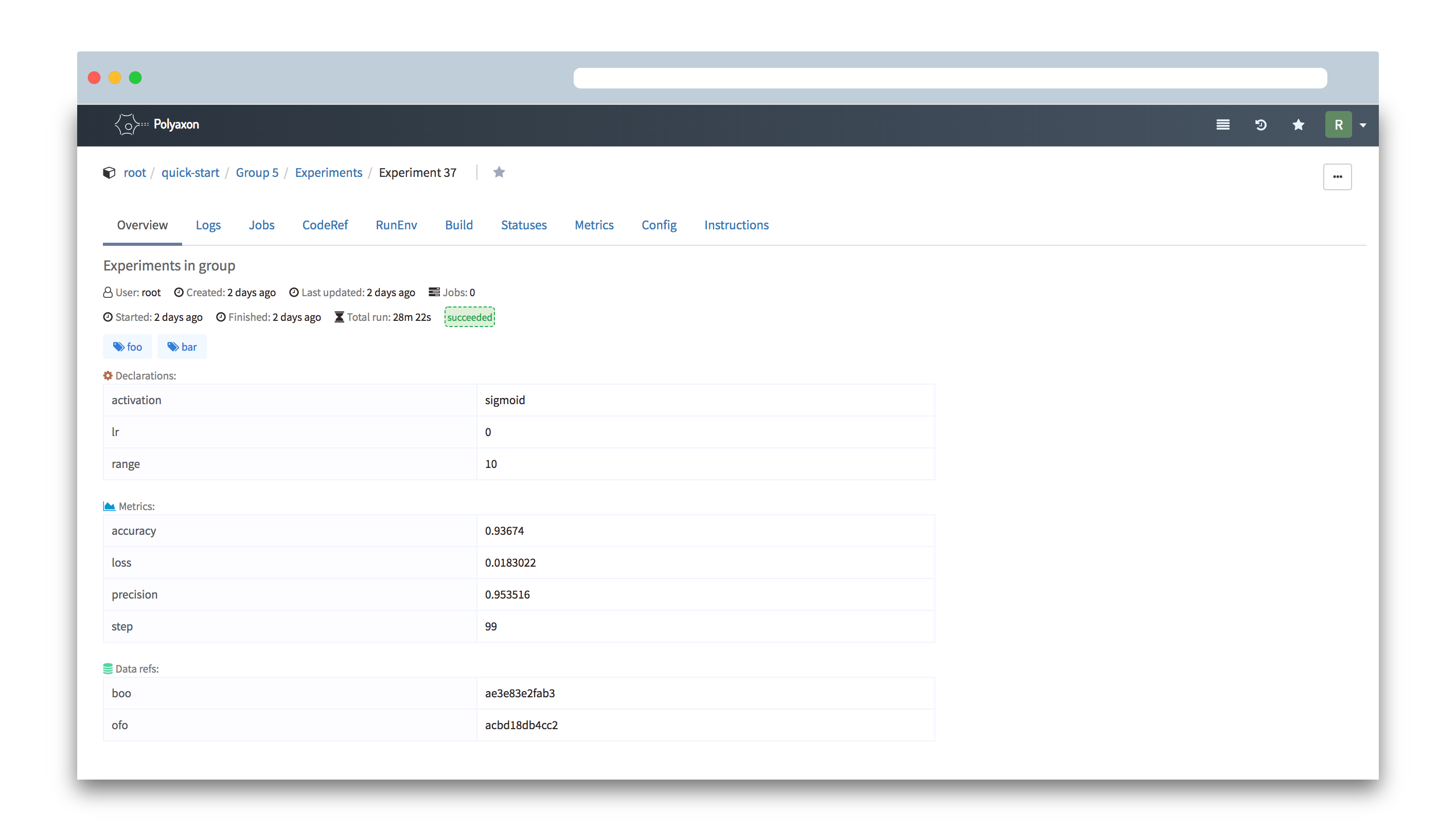 Polyaxon dashboard