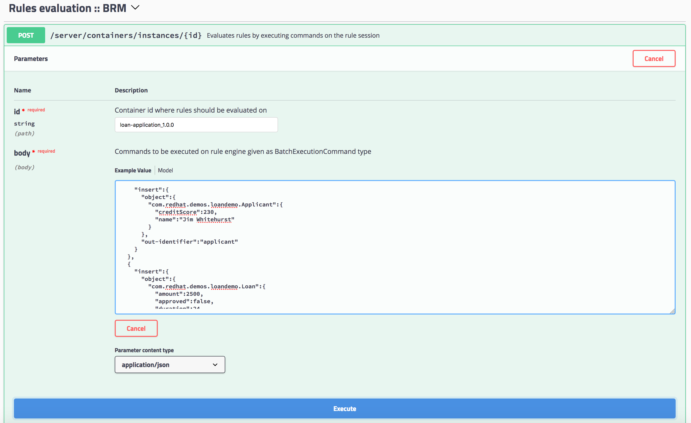 Swagger UI Rules Request