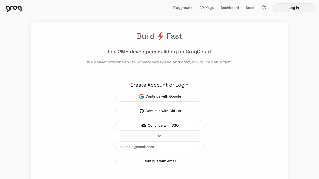 GroqCloud Console sign-up and login page