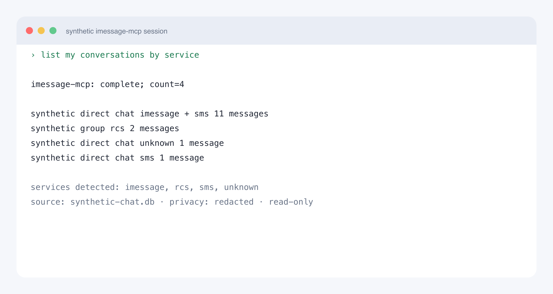 synthetic imessage-mcp output