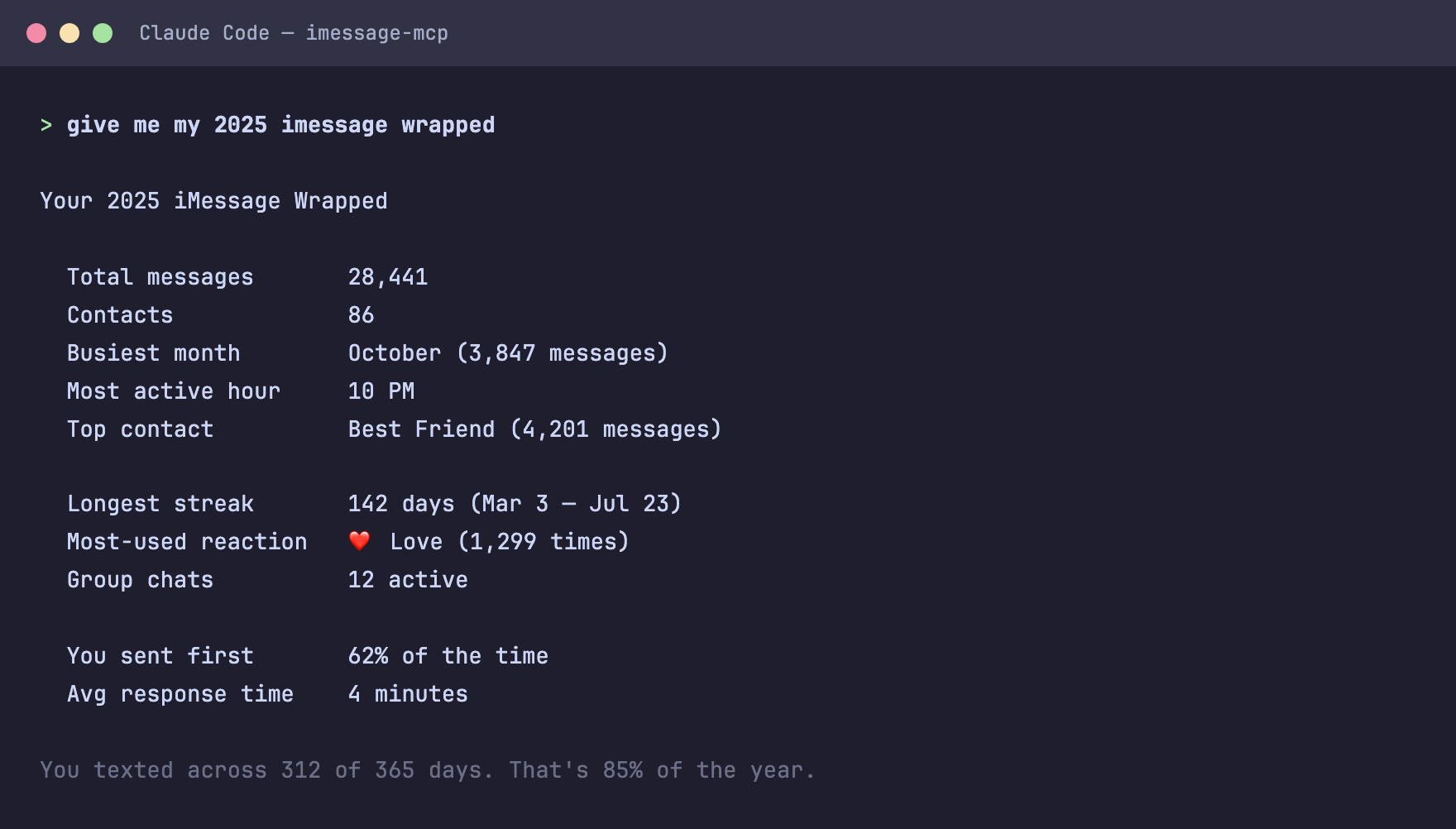 iMessage Wrapped — year-in-review summary