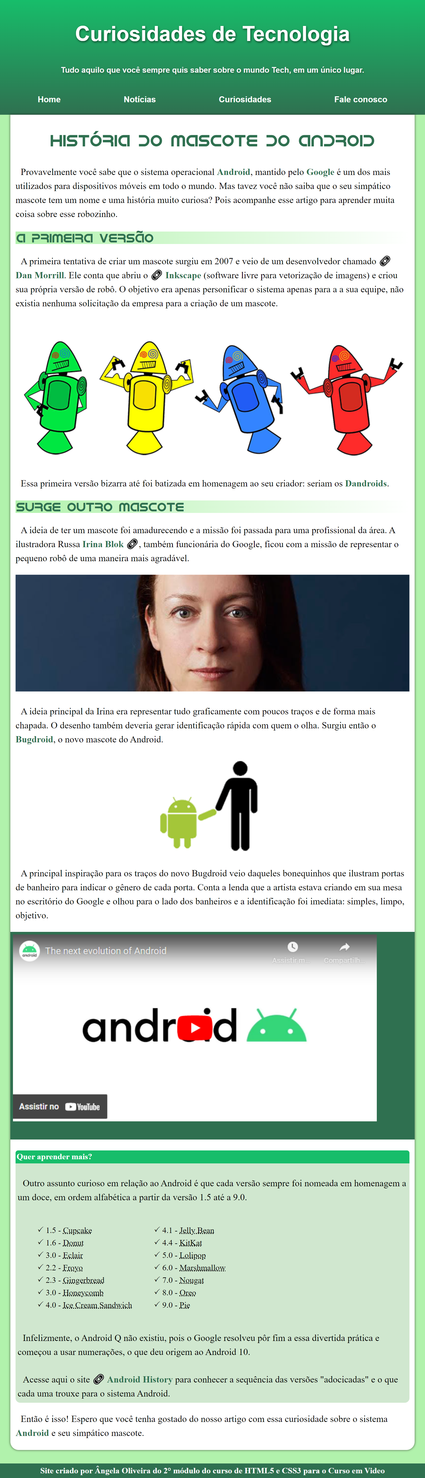 Imagem do site Android