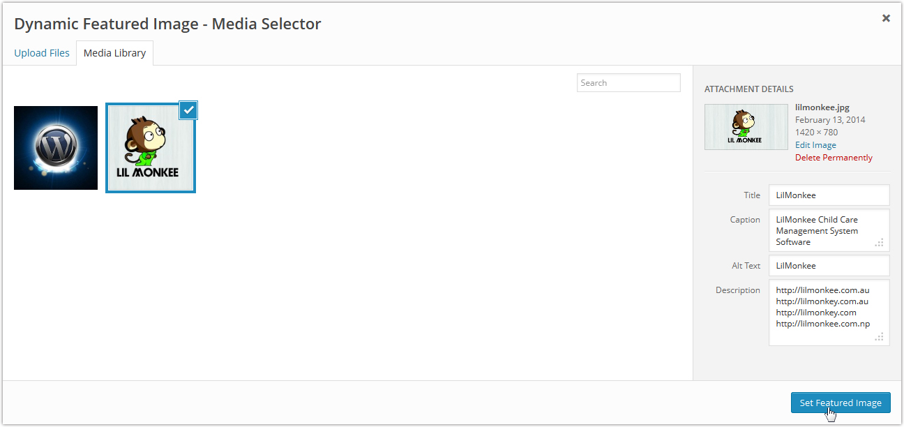 Dynamic Featured Image Media Selector