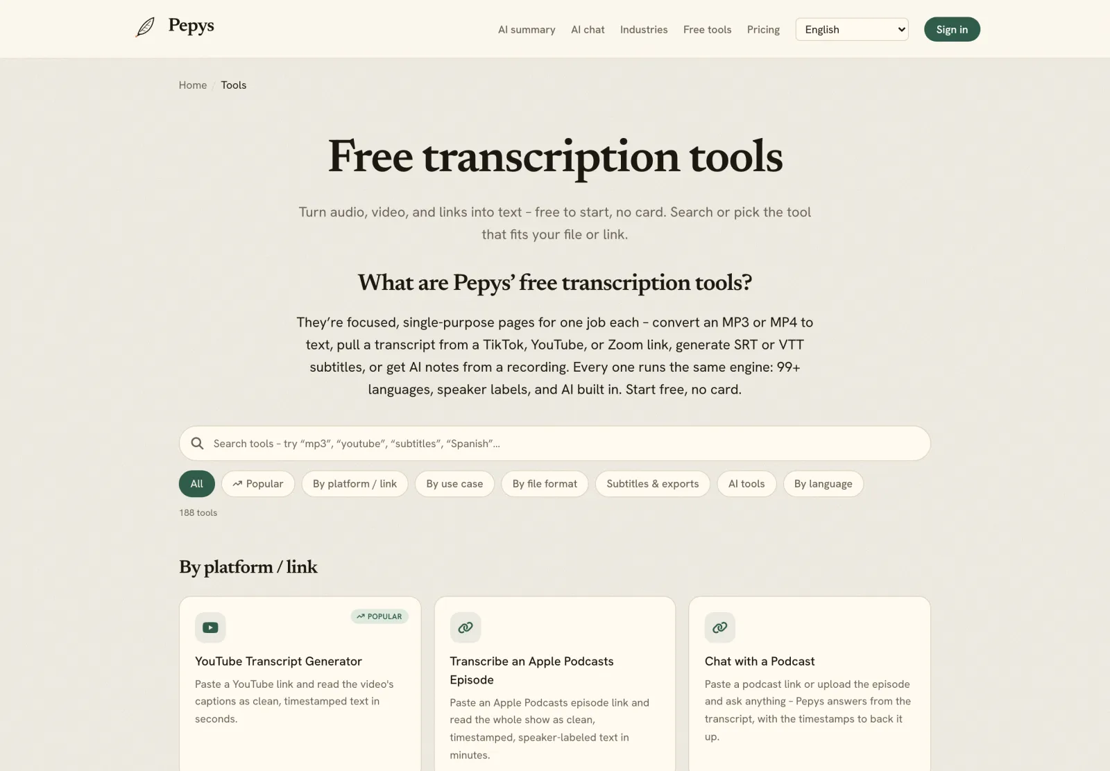 The Pepys tools hub – task-specific transcription tools