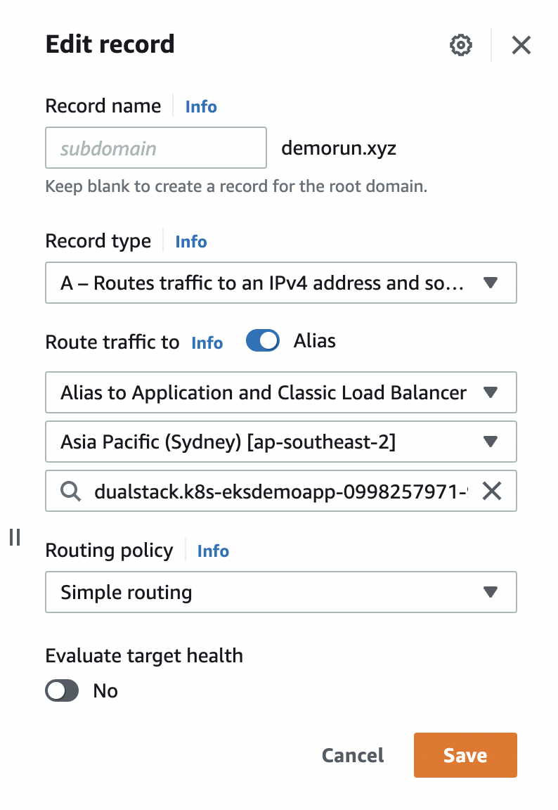 example aws route53 A record