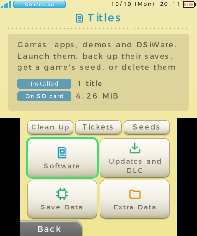 The Titles screen