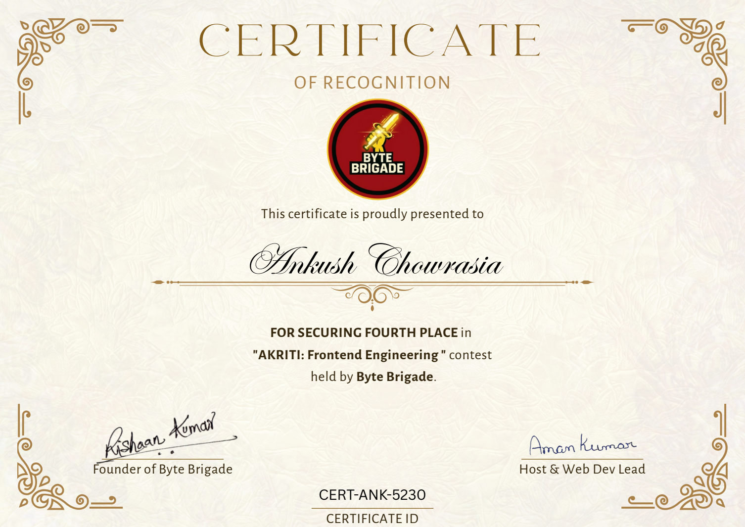 Byte Brigade Certificate