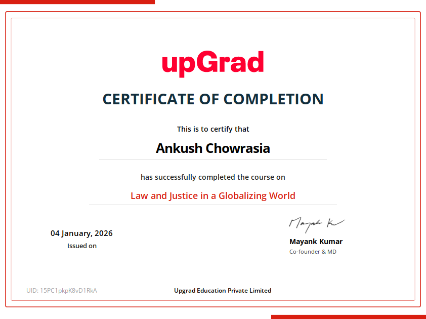 upGrad Law and Justice Certificate