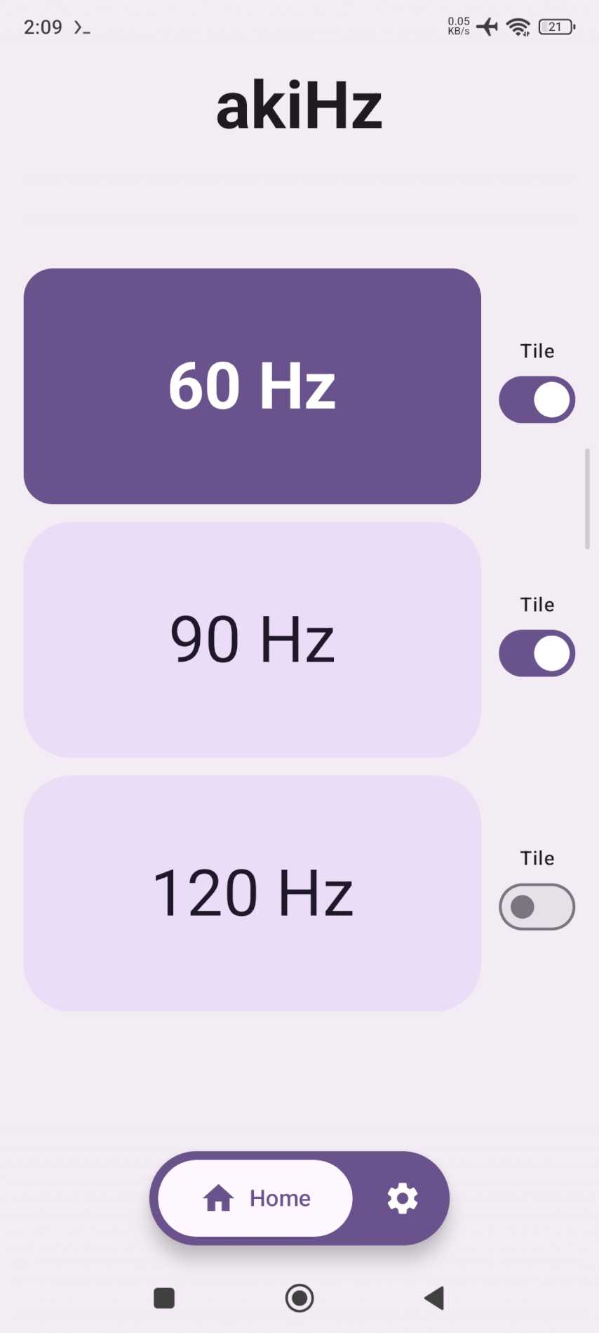 Home screen in light theme