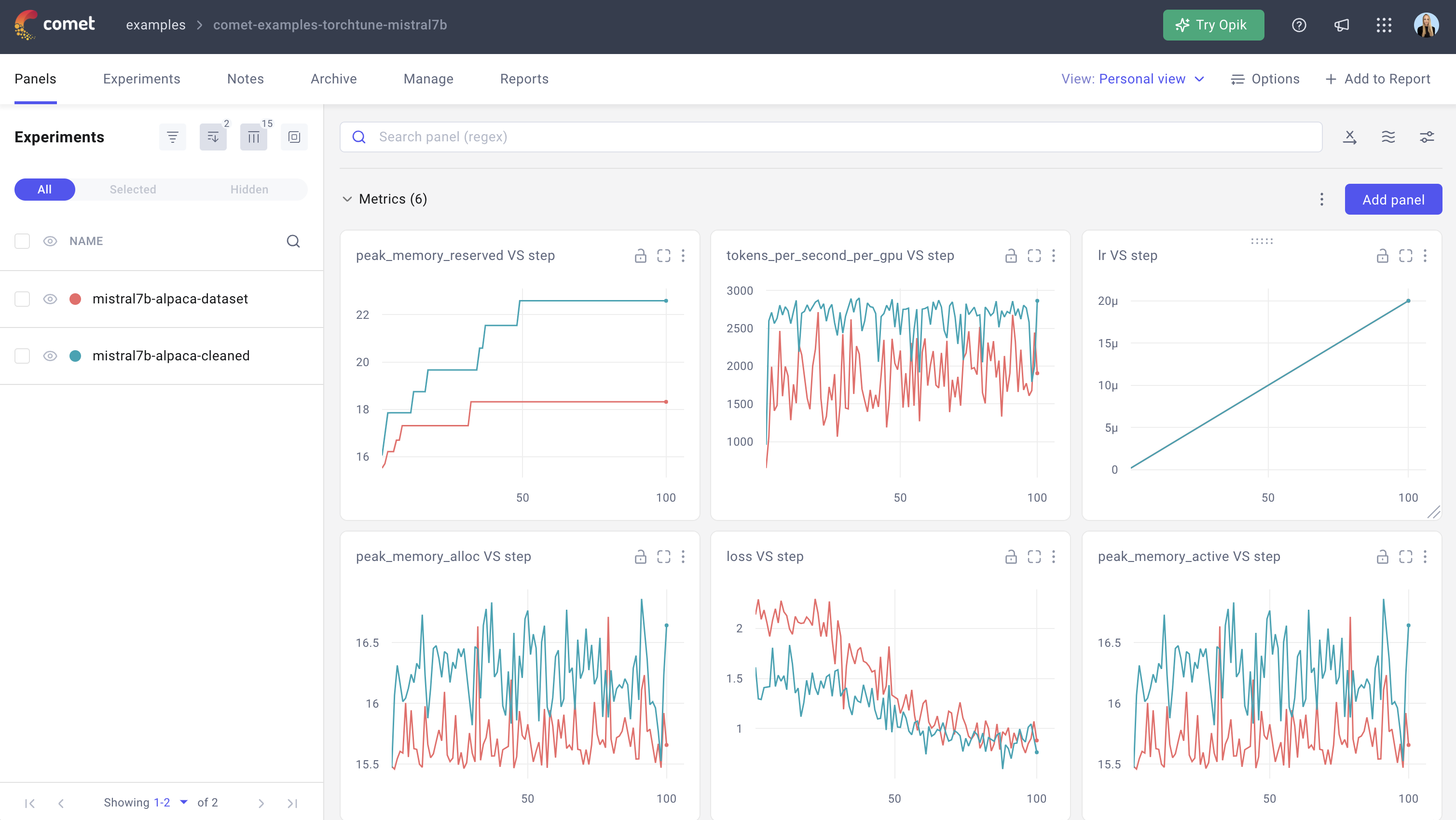 Comet + torchtune dashboard