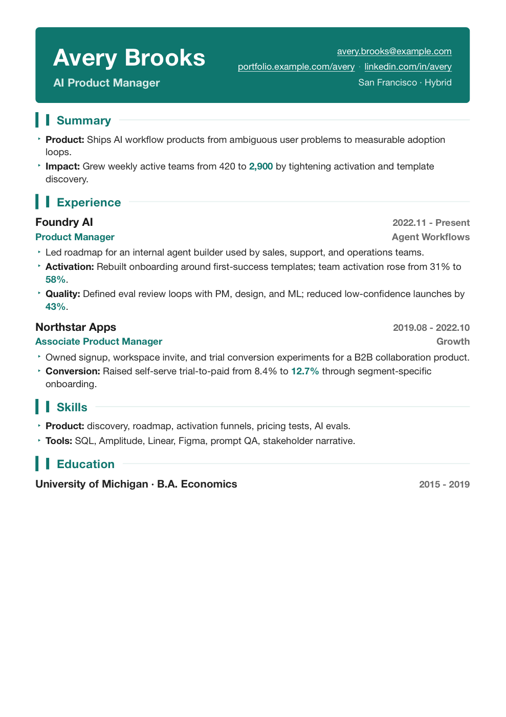 AI product manager resume demo