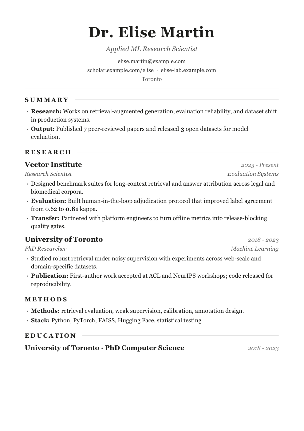 Applied ML research resume demo