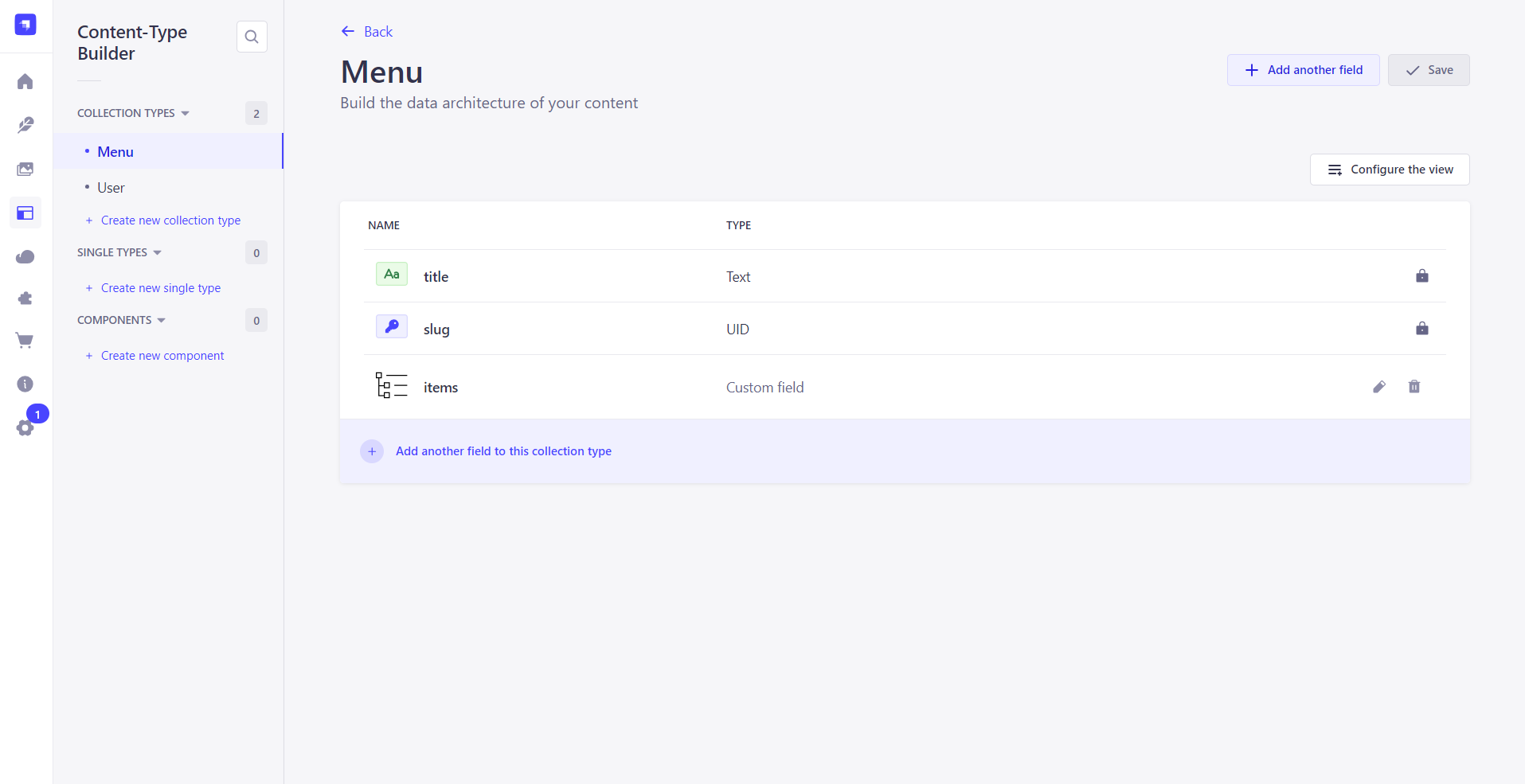 Screenshot for Strapi menus plugin