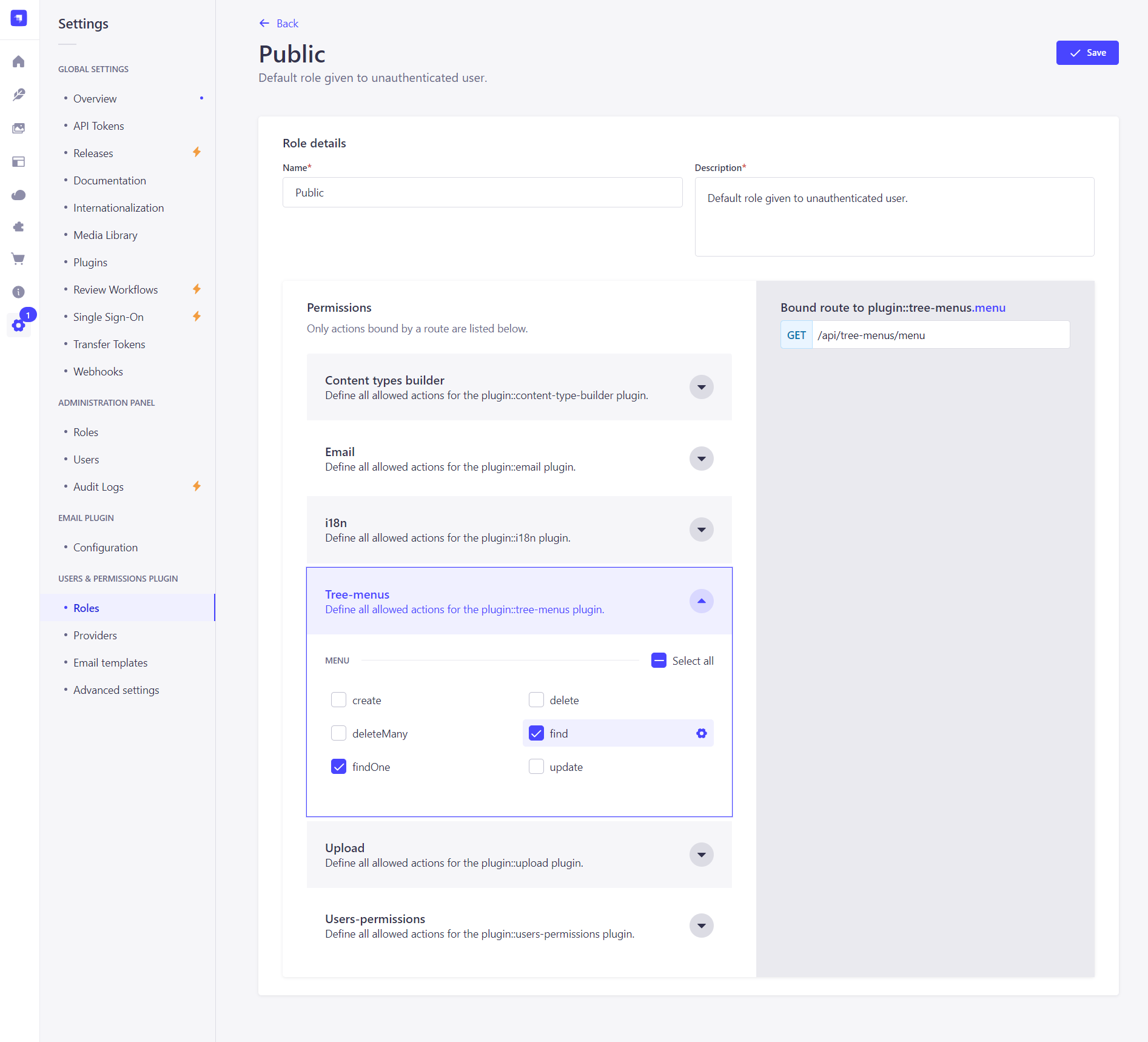 Screenshot for public API actions