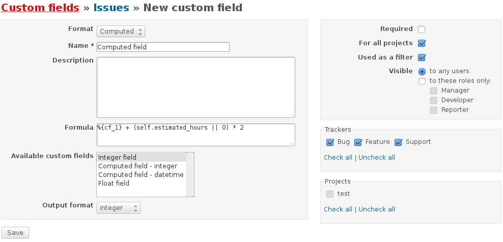 ComputedCustomField plugin for Redmine