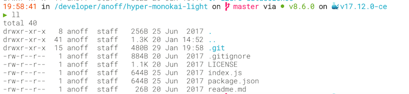 Directory listing with monokai light in hyper.js