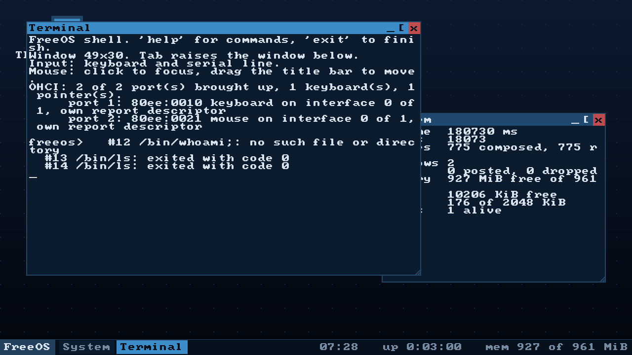 FreeOS in VirtualBox
