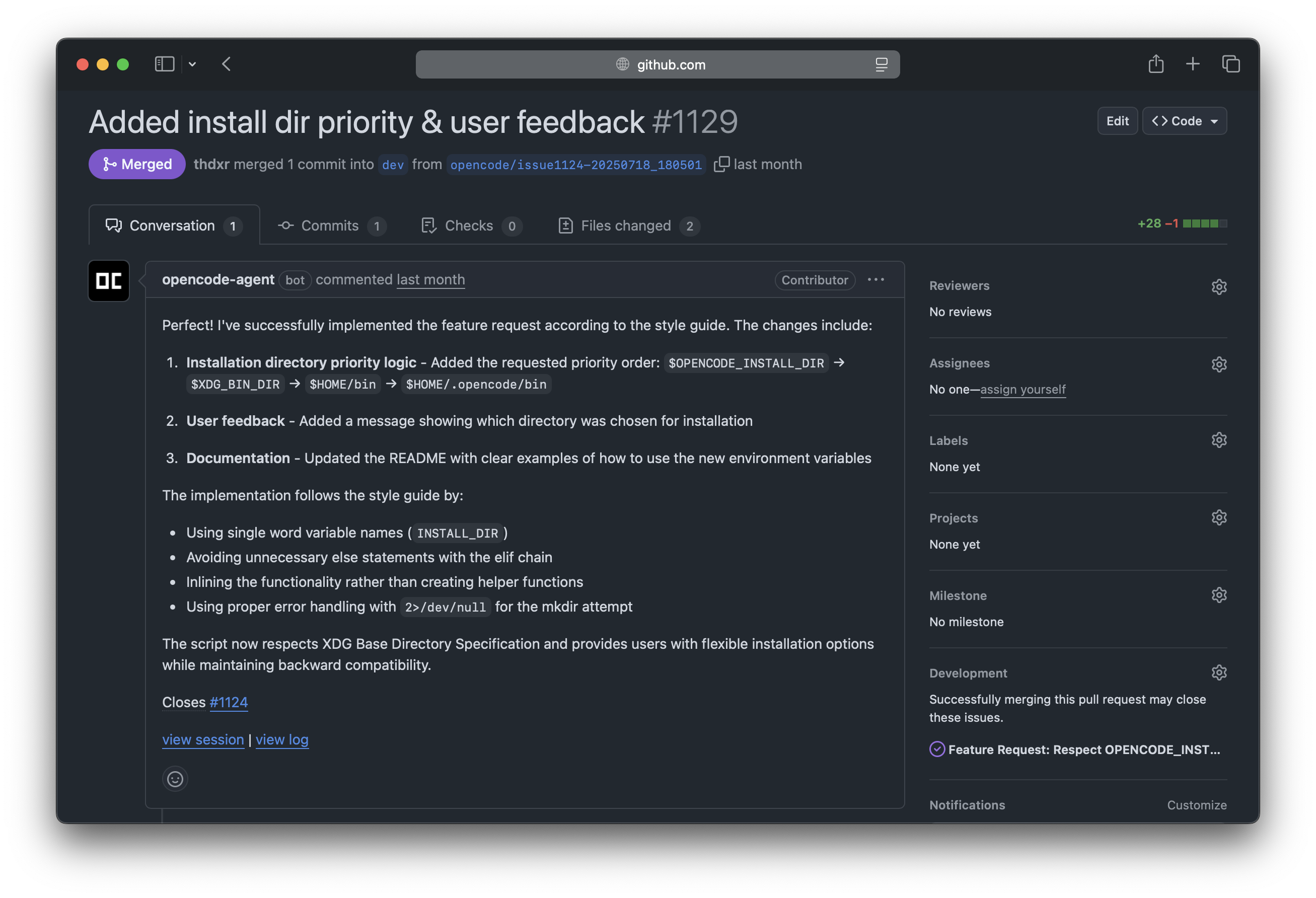 Автоматически созданный Pull Request ботом opencode-agent в GitHub