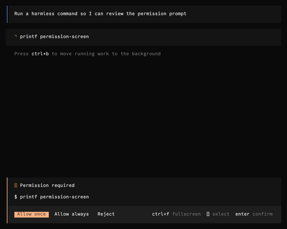 Permission prompt with raised neutral footer