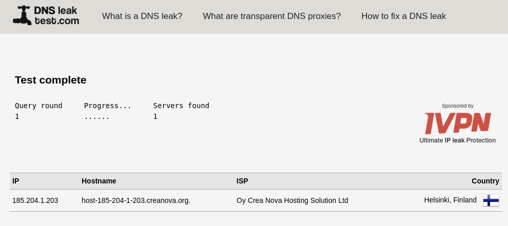 Dnsleaktest standard test results without proxies