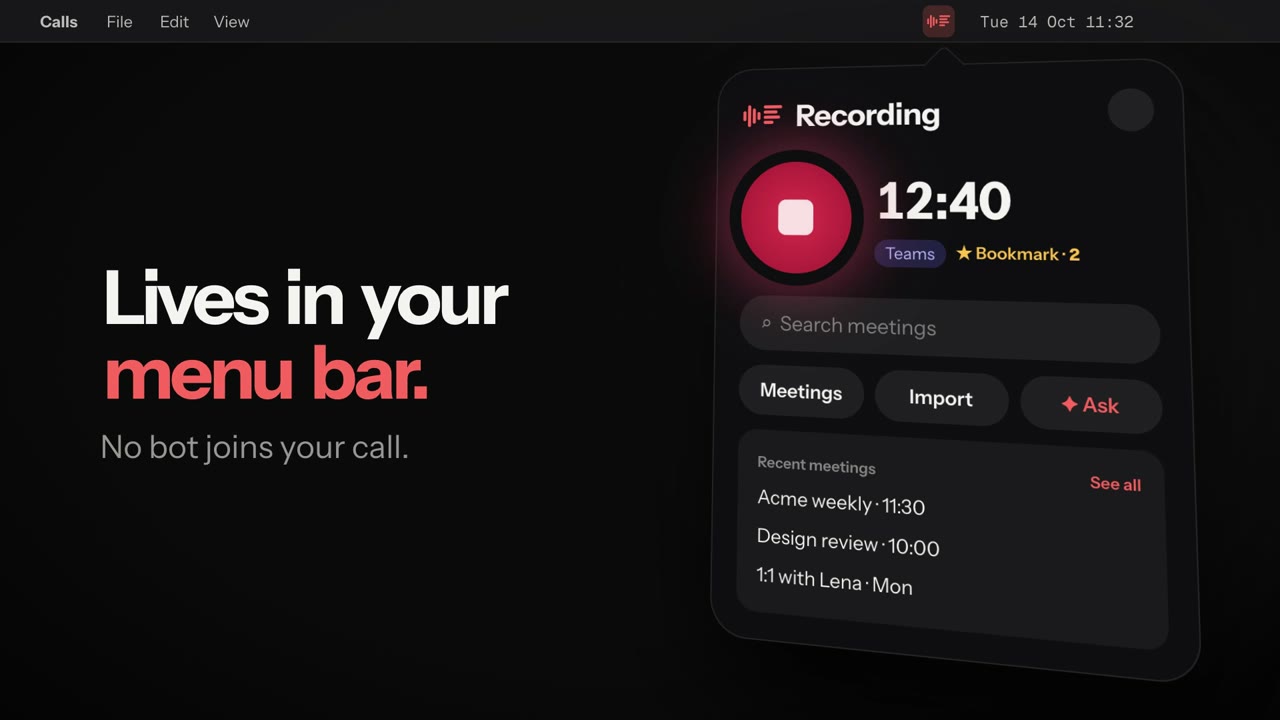 The Overheard panel in the menu bar while recording