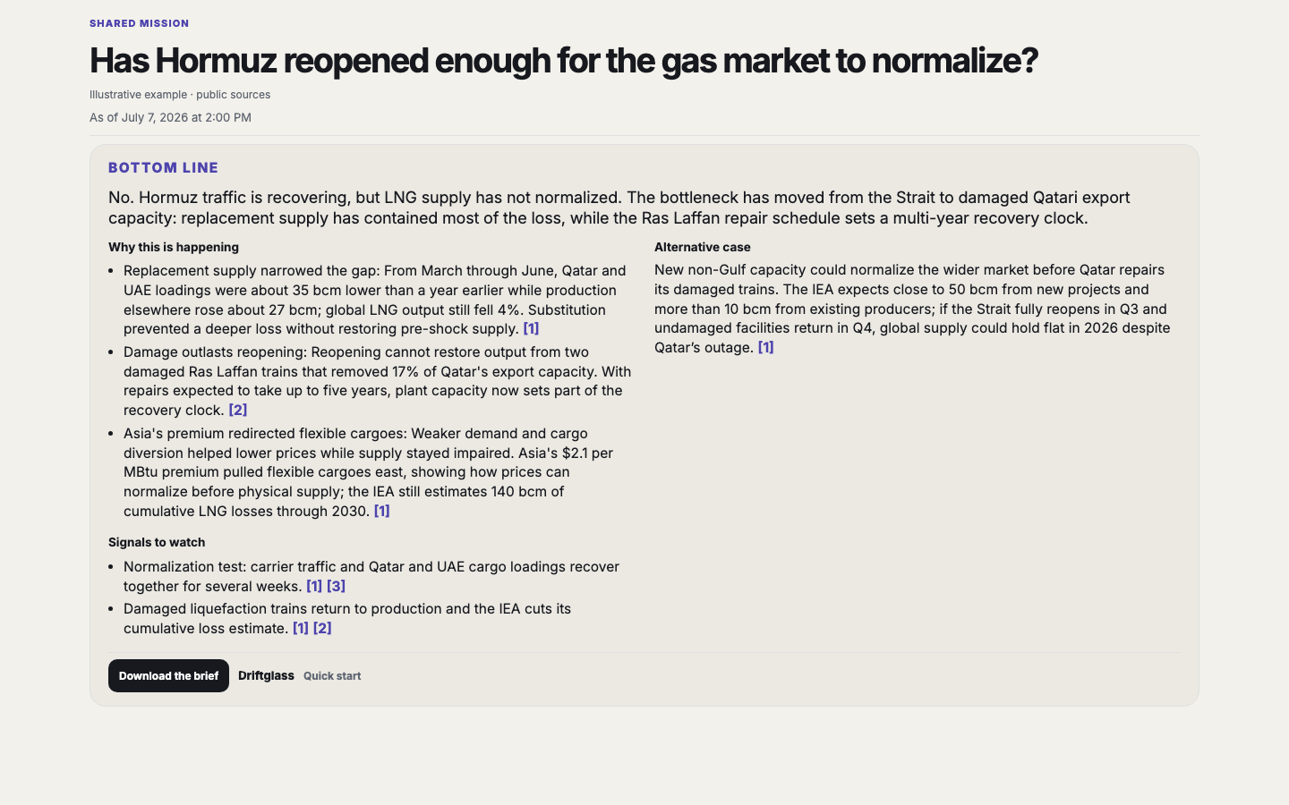 A cited public answer prepared by Driftglass