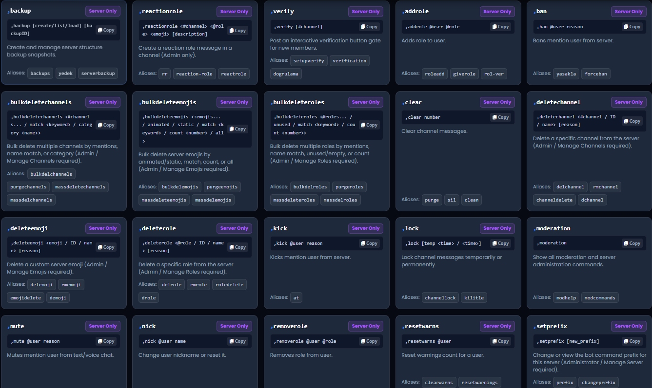 Commands Catalogue