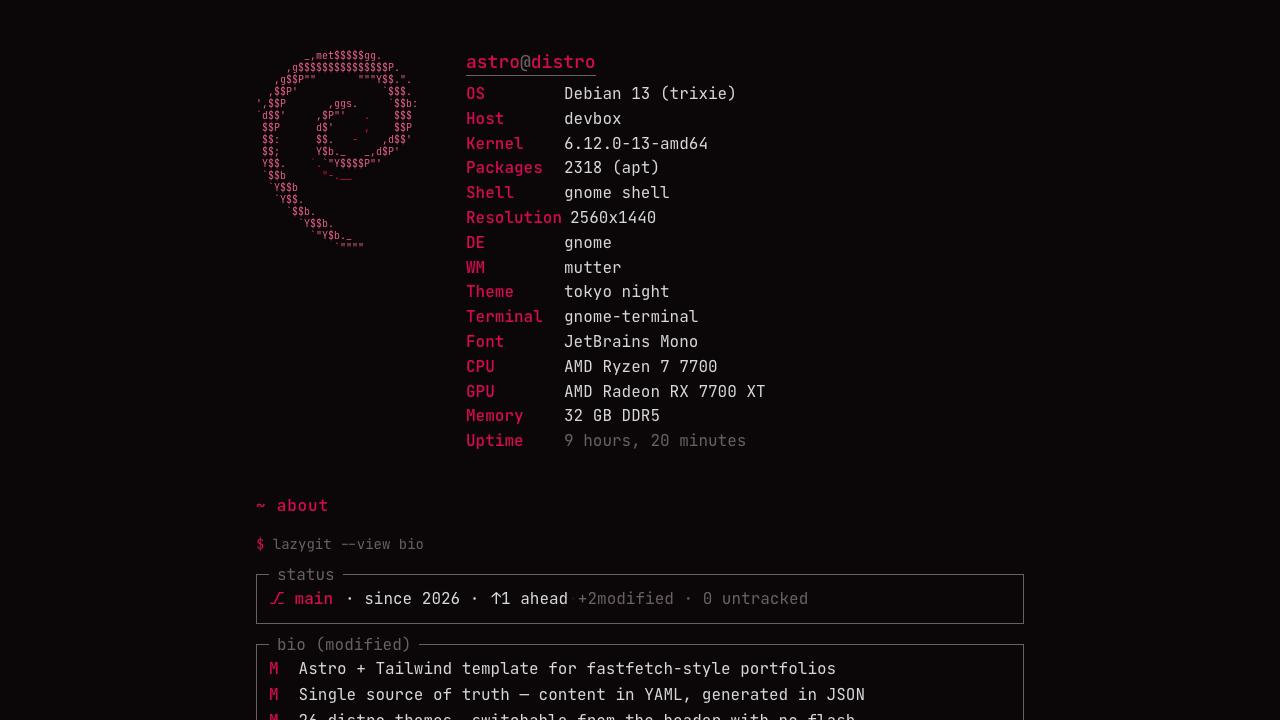 astro-distro 的网站界面截图