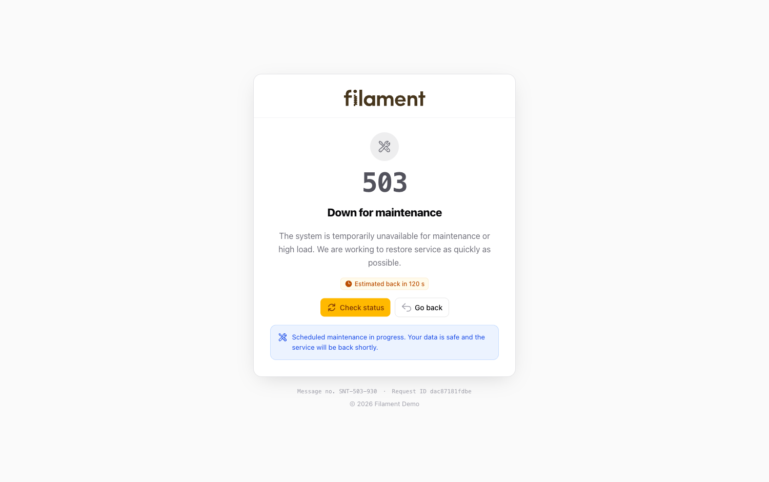 503 Down for maintenance, light theme