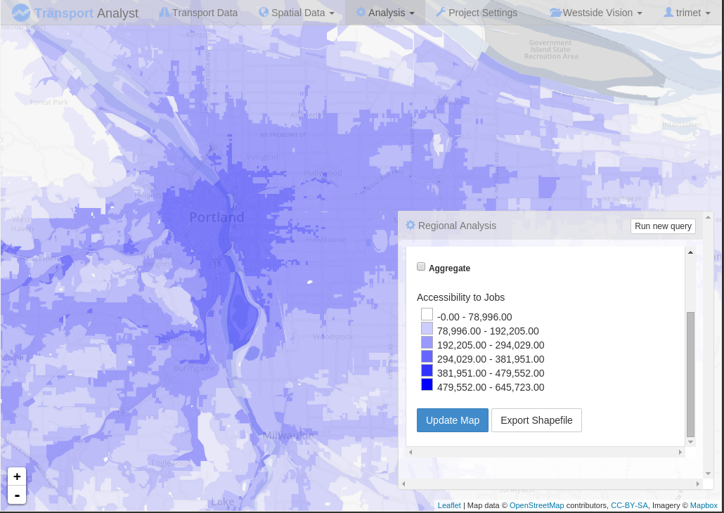 Analyst Server performing accessibility analysis in Portland, Ore.