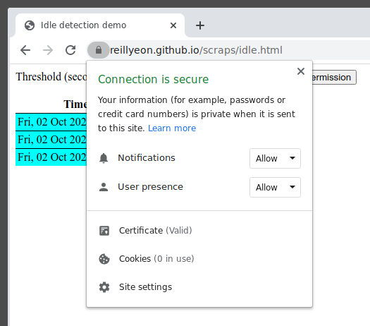 Screenshot of Chromium's page information dialog