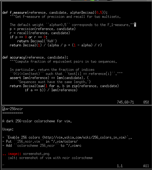 screenshot of vim with noir colorscheme