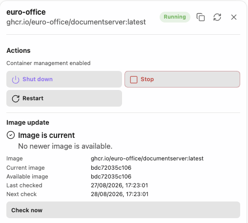 Container actions and image update status