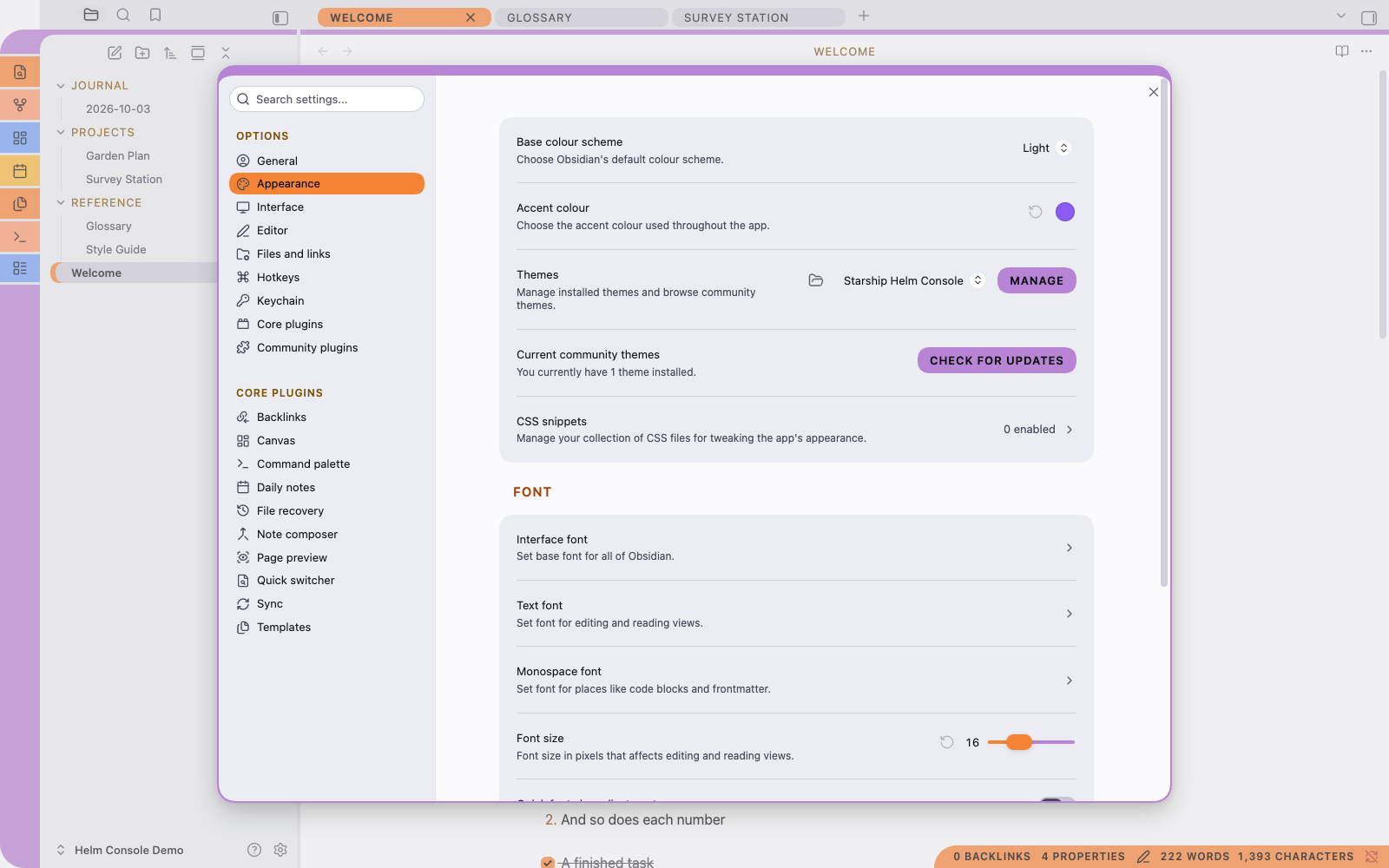 Settings in light mode