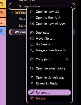 A file menu in dark mode