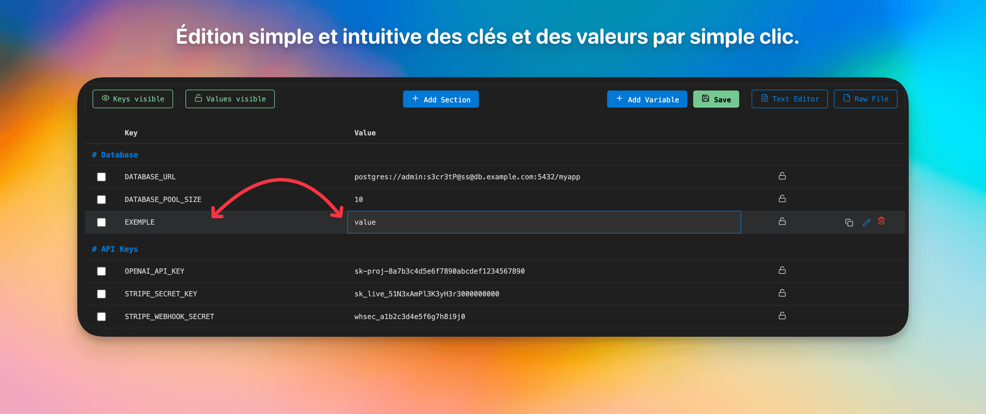 Inline editing of keys and values