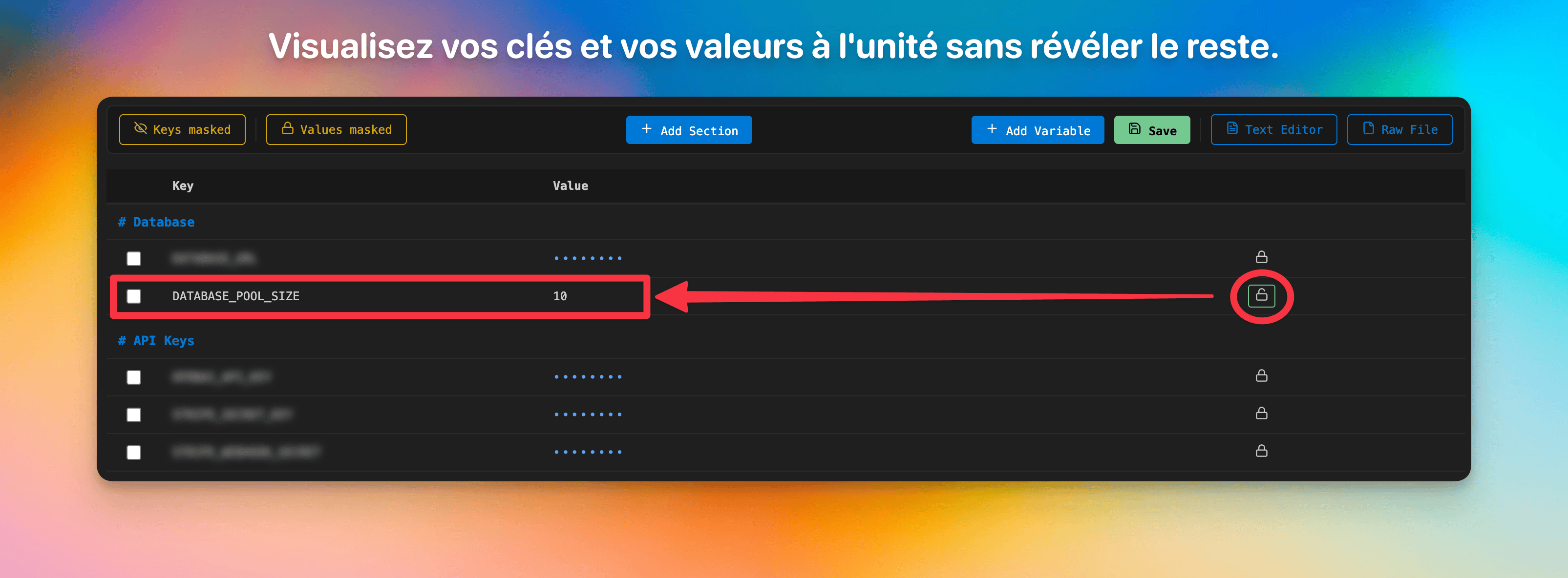 Per-row reveal with lock icon