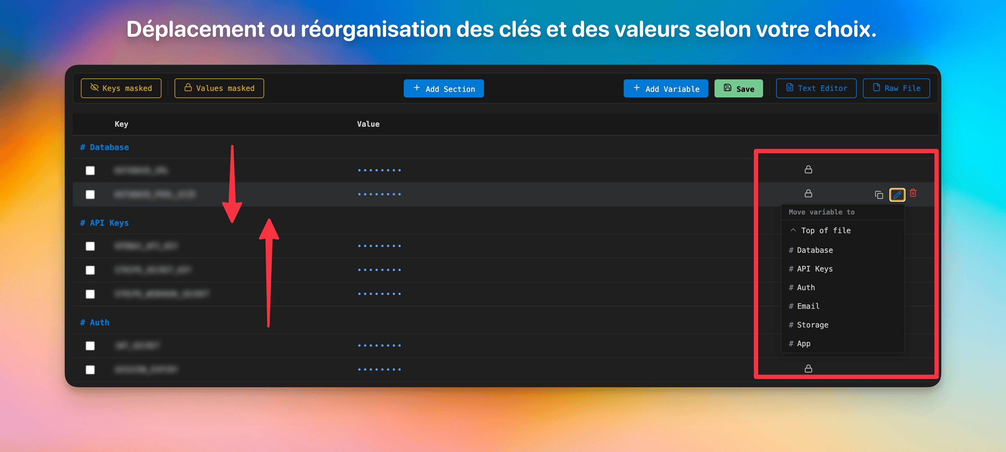 Move to section dropdown