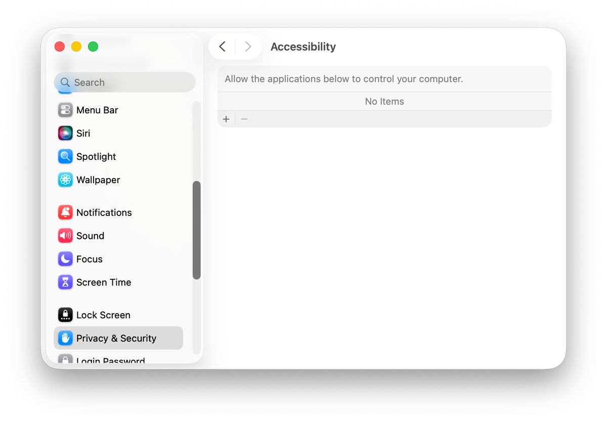 Accessibility pane in System Settings