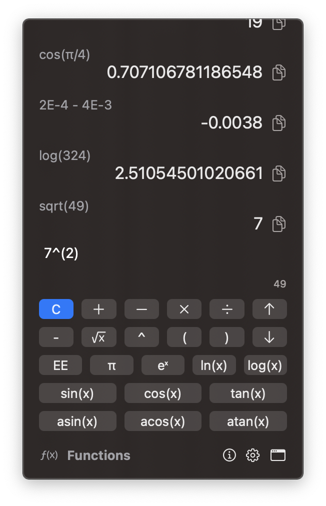 Calculator in the menu bar