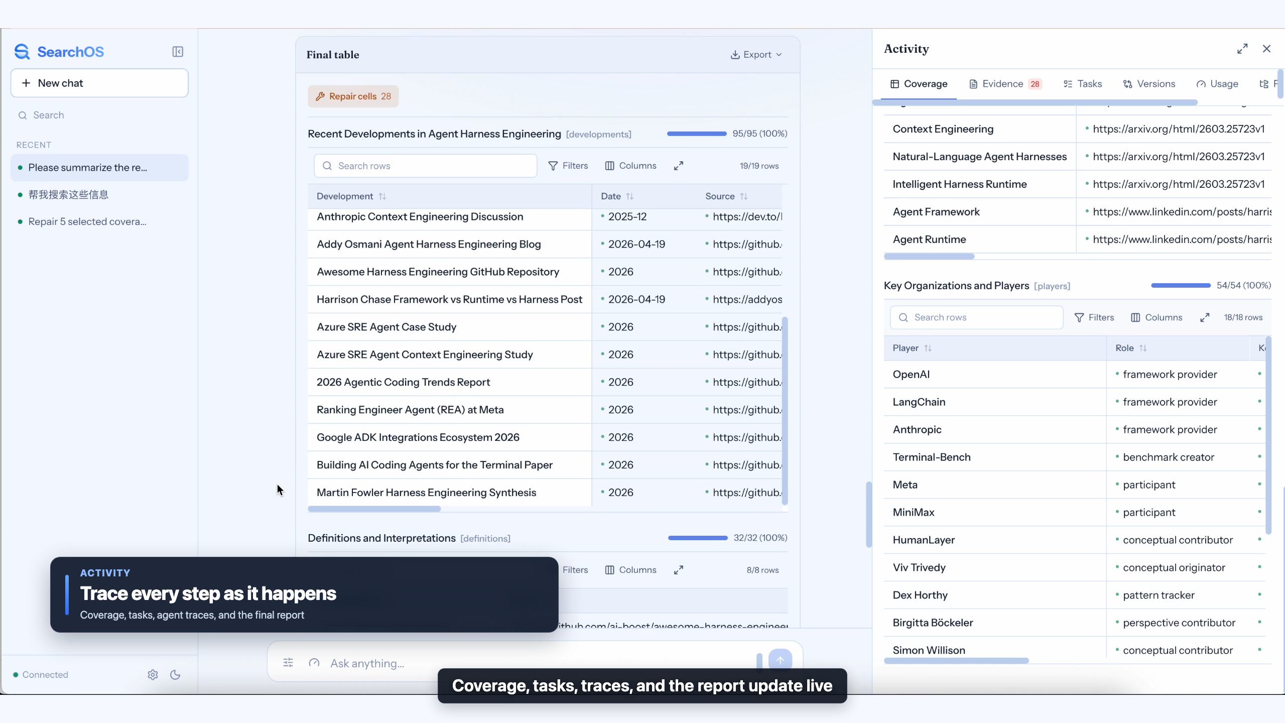 SearchOS product walkthrough: setup, live coverage, evidence, repair, and export