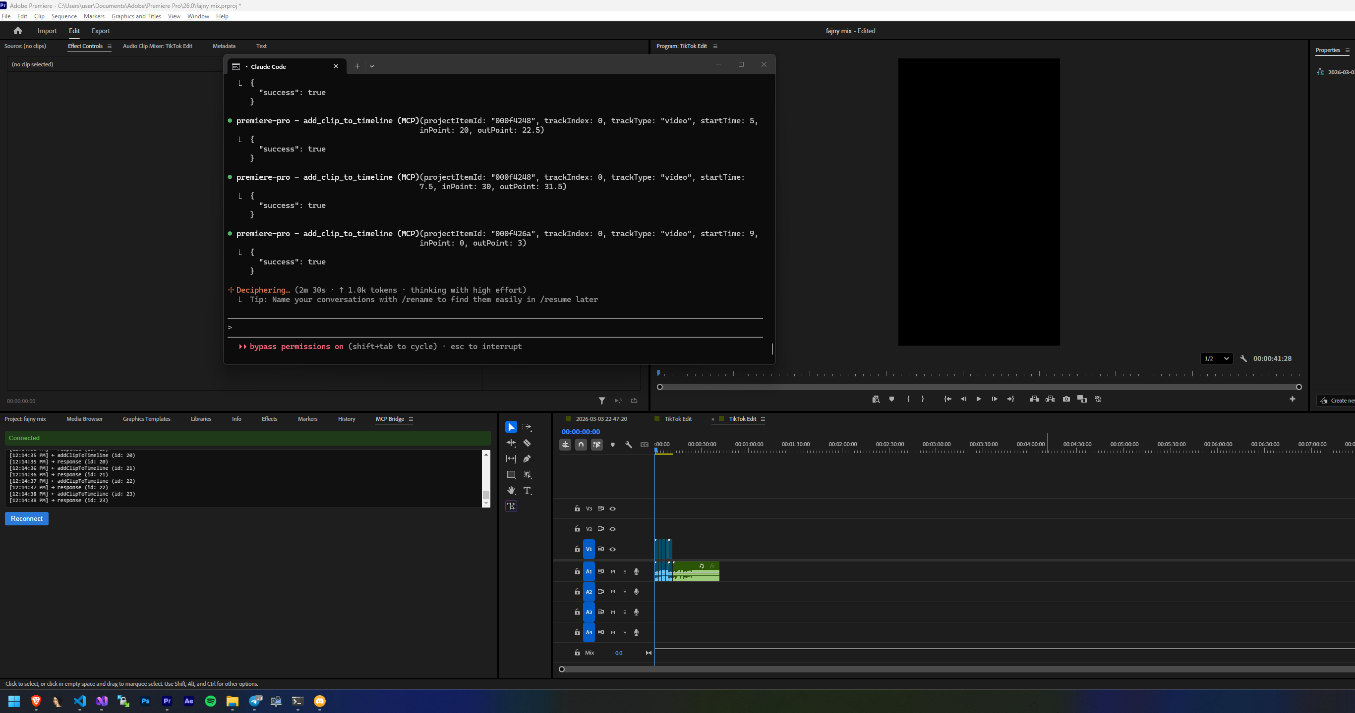 Claude Code controlling Premiere Pro via MCP