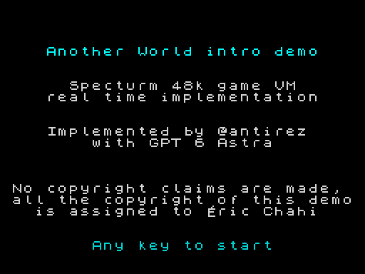 Full demo running in the ZX Spectrum 48K emulator