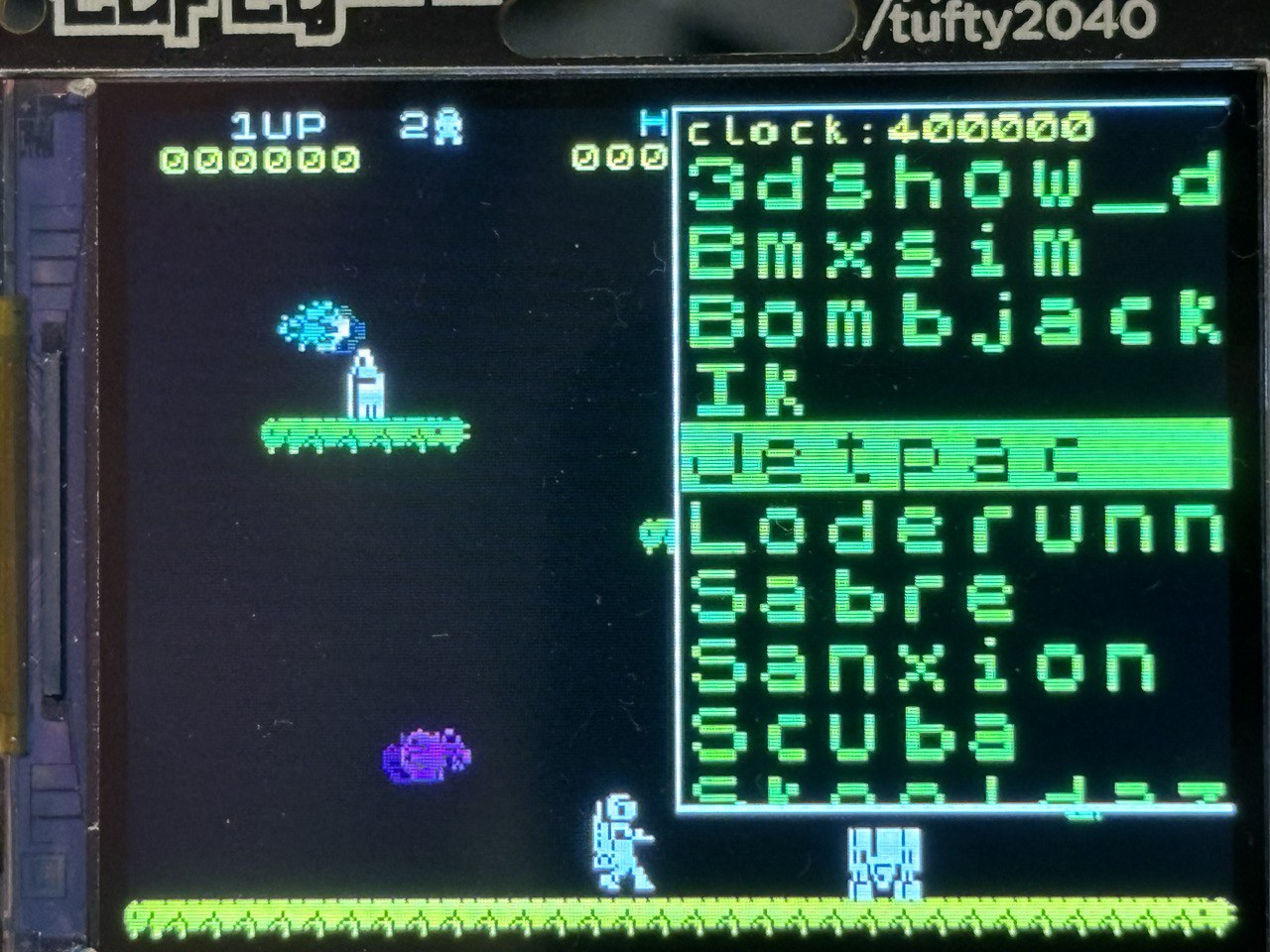 Jetpac running on the Pico ZX Spectrum emulator