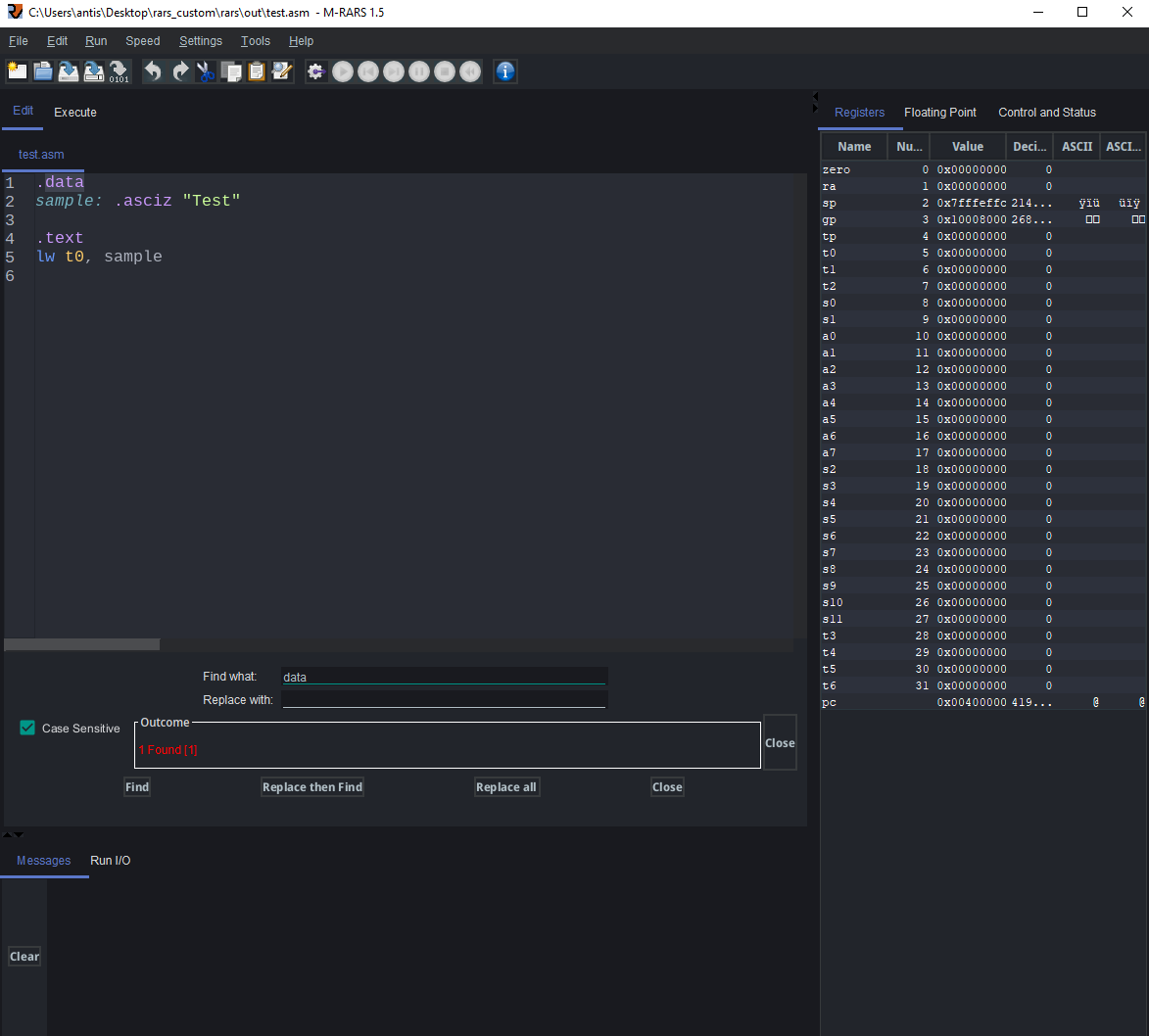 Screenshot of sample program