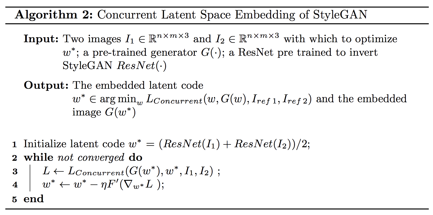 Algo:2 Face morphing by concurrent optimization in latent space