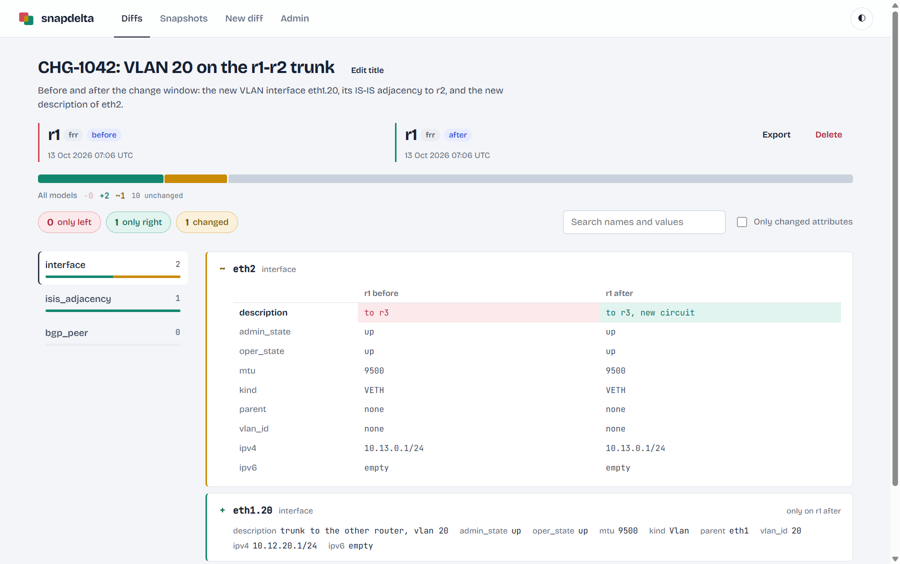 A diff in the web UI